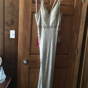 Mac Duggal Shimmering Gold Strappy Maxi Dress